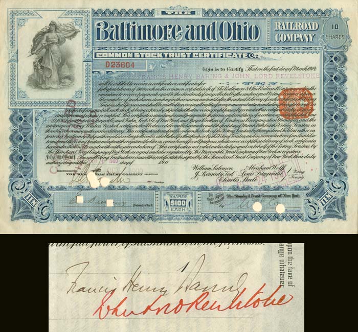 Baltimore and Ohio signed by Francis Henry Baring and John, Lord Revelstoke